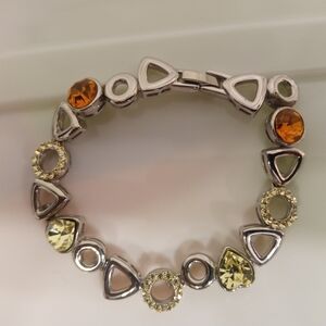 Beautiful Geometric Shaped Citrine, Silver Tennis Style Bracelet